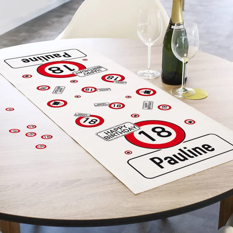 Geburtstags-Tischläufer mit Verkehrszeichen, Alter & Name - in zwei Längen