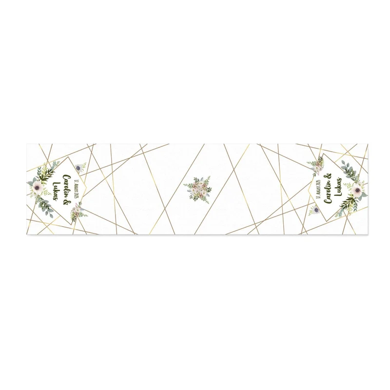 Tischläufer zur Hochzeit mit Namen, Datum & Blüten - in zwei Längen
