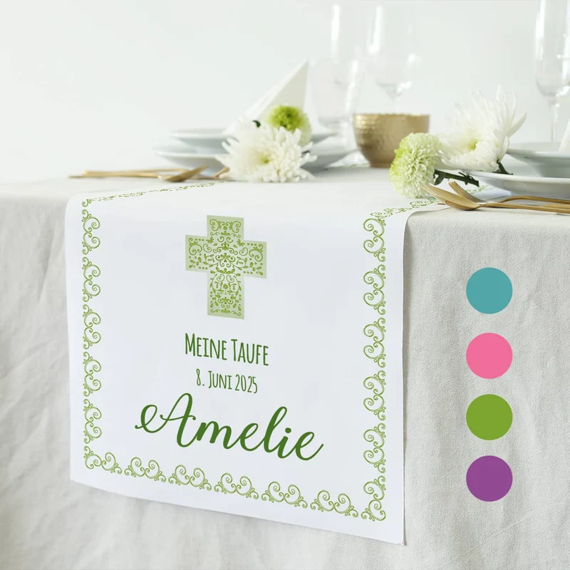 Tischläufer zur Kommunion, Konfirmation oder Taufe, in 4 Farben und 2 Größen zur Auswahl