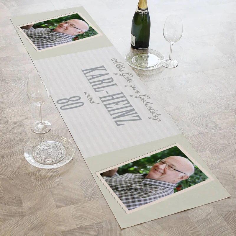 Tischläufer zum Geburtstag mit Foto, Name und Alter