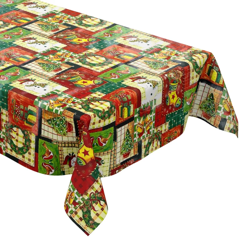 KEVKUS Wachstuch Tischdecke Weihnachten 01186-00 Schneemann grün rot eckig rund oval