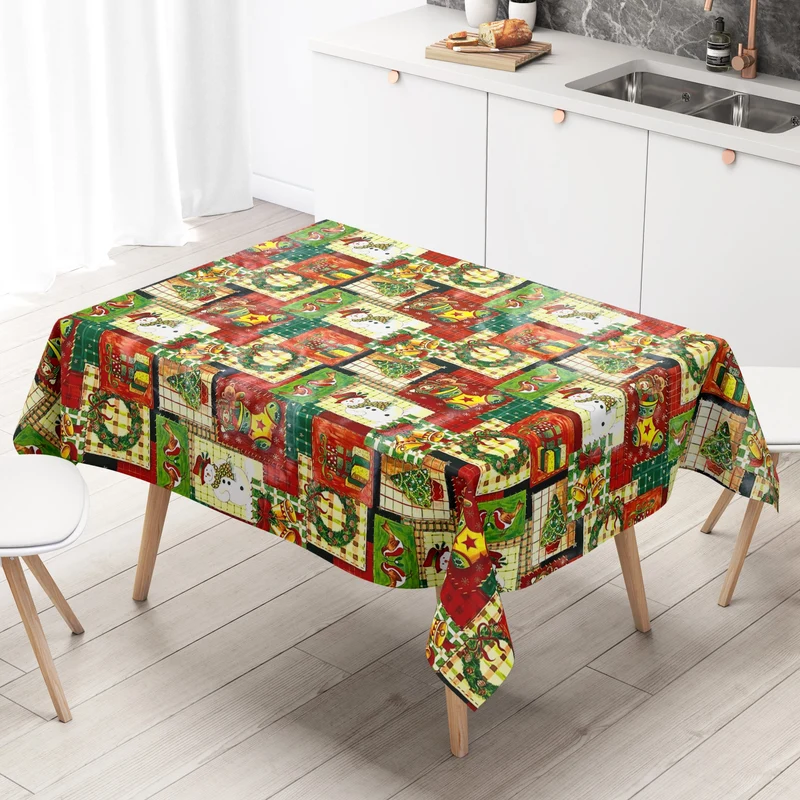 KEVKUS Wachstuch Tischdecke Weihnachten 01186-00 Schneemann grün rot eckig rund oval