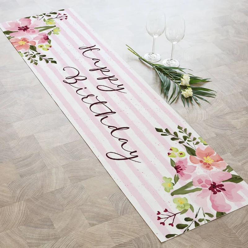 Tischläufer Happy Birthday mit Blumen